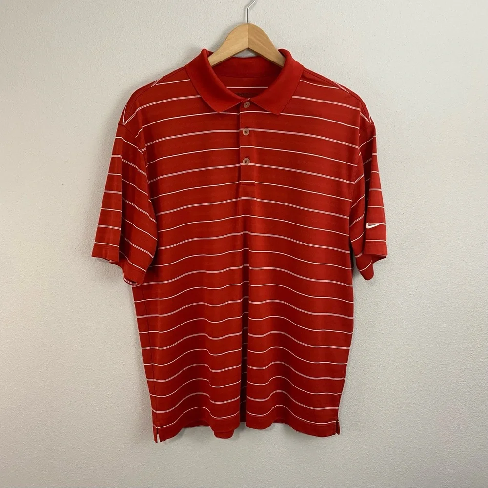 Nike Golf Dri-Fit Red and White‎ Striped Polo Short Sleeve Mens Size Large